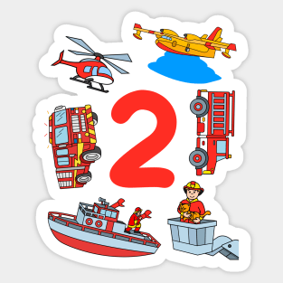 Fireman Firefighter Fire Trucks Toddlers 2 Birthday Sticker